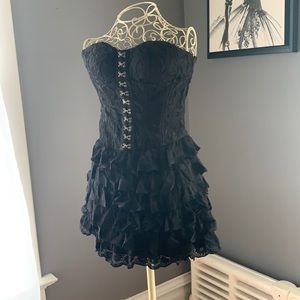 Black Lace Strapless Corset dress with lace-up back, party dress, whimsigoth y2k